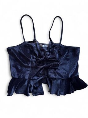Liberty Love Whimsigoth Black Lace-Up Velvet Crop Top